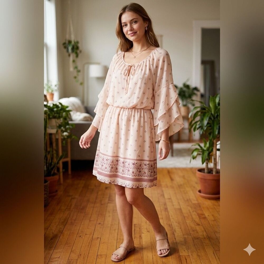 Tacera size PXL blouson flutter sleeved floral feminine dress.